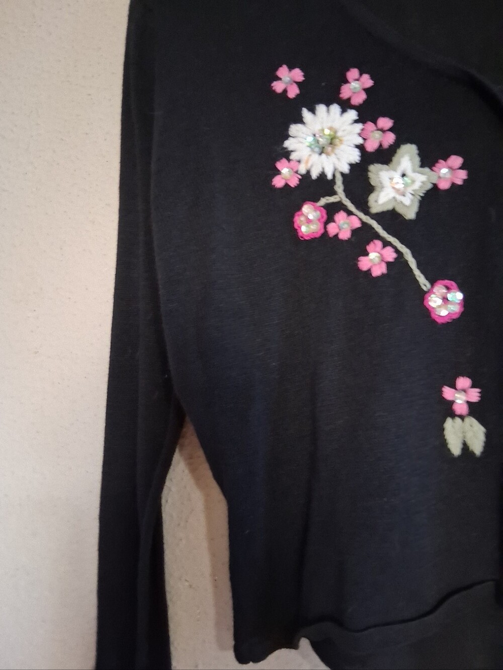 Vintage Jonathan Martin black floral embroidered ballet wrap sweater.